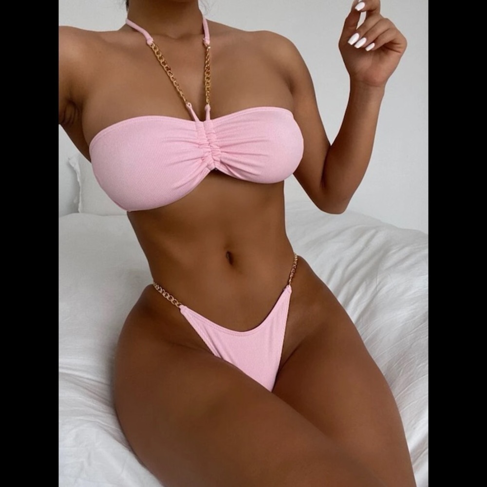 Chain Ruched Halter Bikini Swimsuit👙🌟